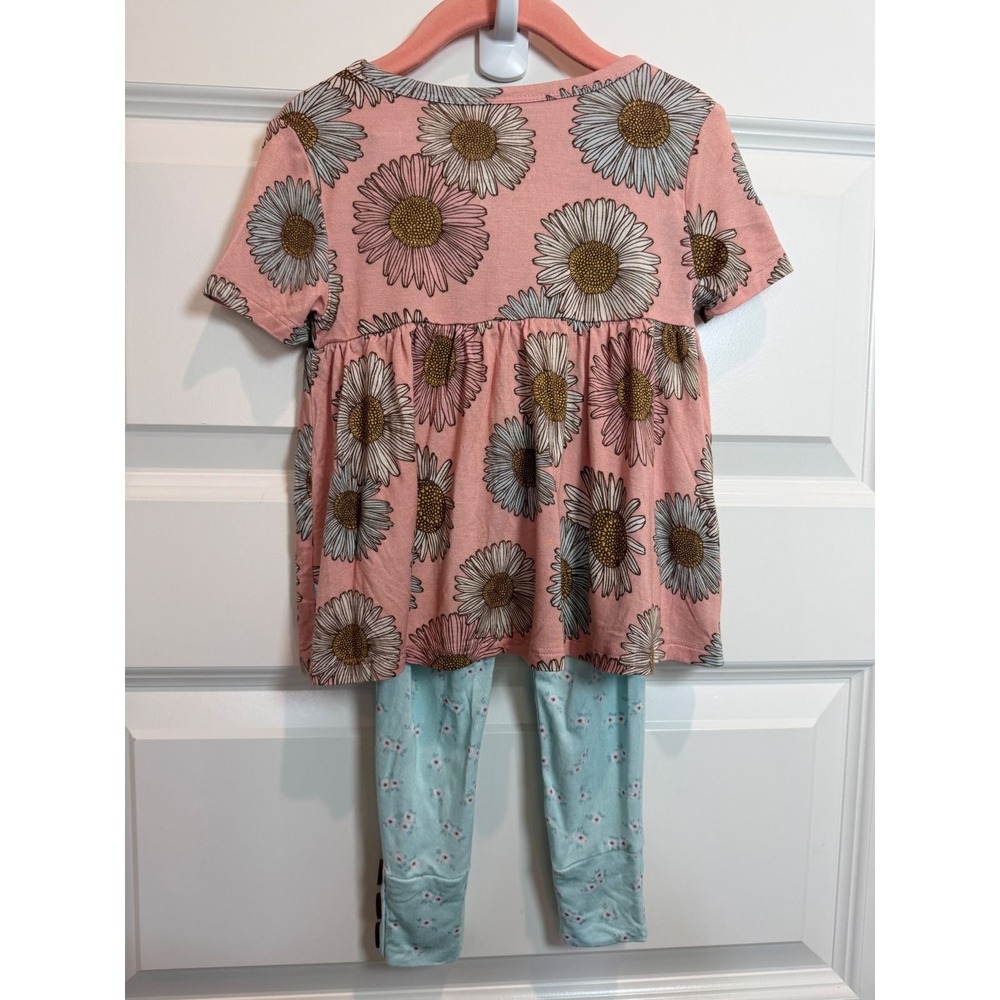 51. Posh Peanut Girls 3T Daisy Peplum Tunic and Floral Leggings Bamboo Set